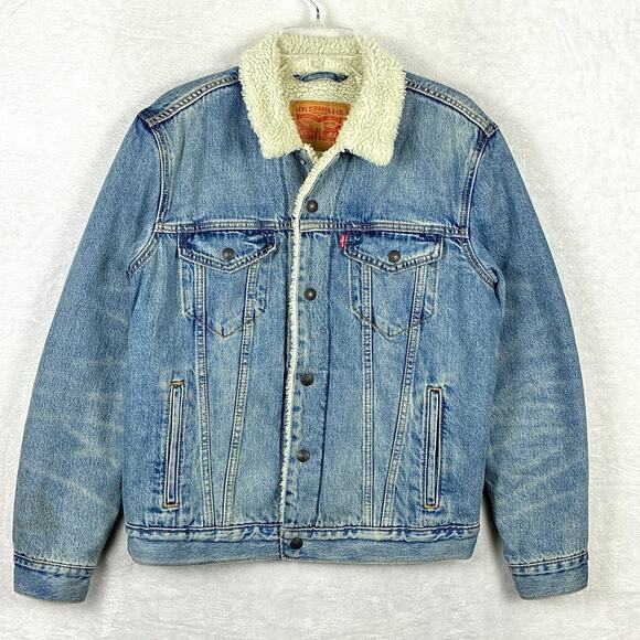 Levis Type III Sherpa Trucker Denim Jacket Mens M Faded Western Classic Retro - Picture 1 of 13